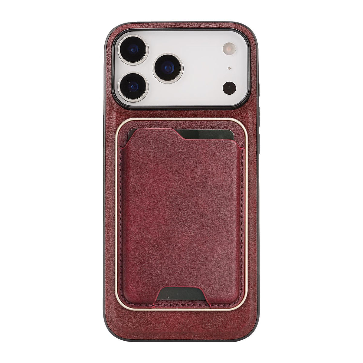 Compatible with iPhone 18 Pro Max Kalebol Slim MagSafe Ring Magnetic Card Bag Leather Phone Case - Red