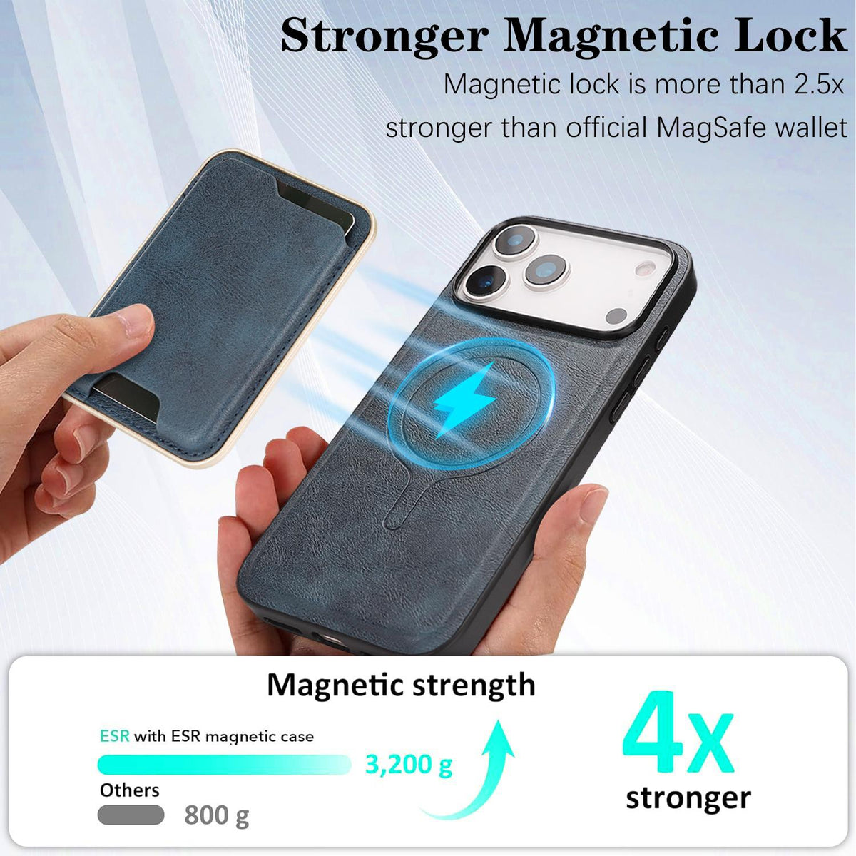 Compatible with iPhone 18 Pro Max Kalebol Slim MagSafe Ring Magnetic Card Bag Leather Phone Case - Blue