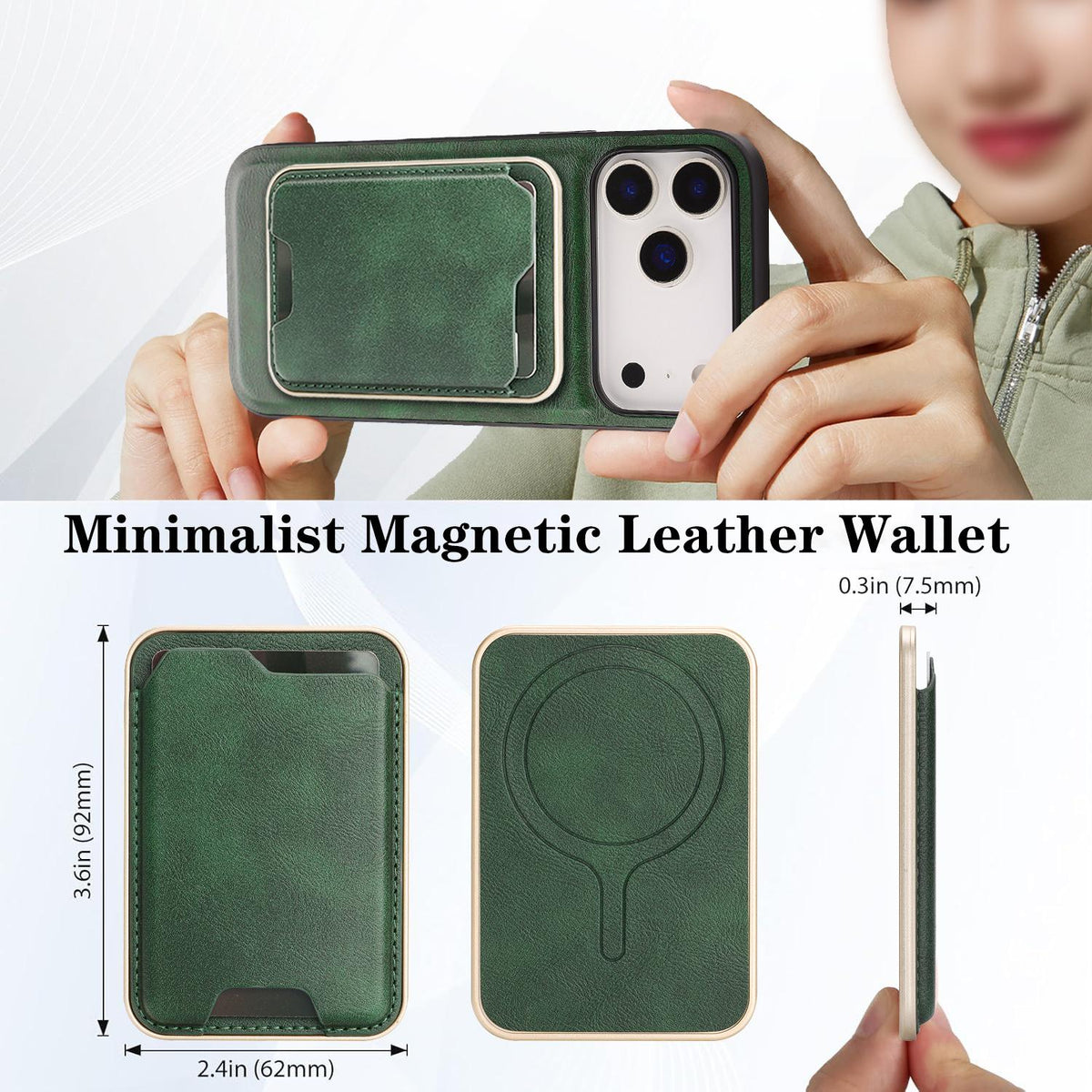 Compatible with iPhone 18 Pro Max Kalebol Slim MagSafe Ring Magnetic Card Bag Leather Phone Case - Green