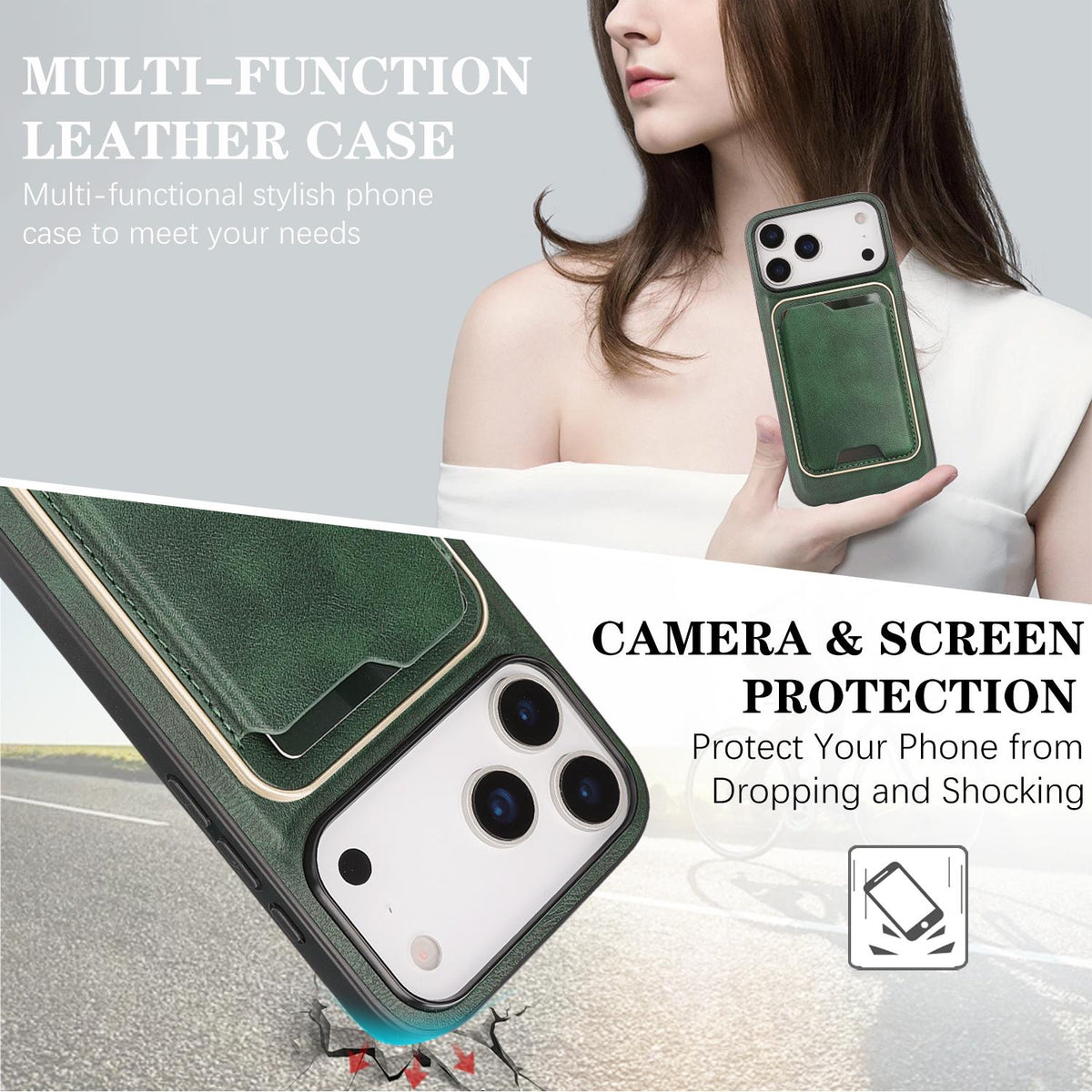 Compatible with iPhone 18 Pro Max Kalebol Slim MagSafe Ring Magnetic Card Bag Leather Phone Case - Green