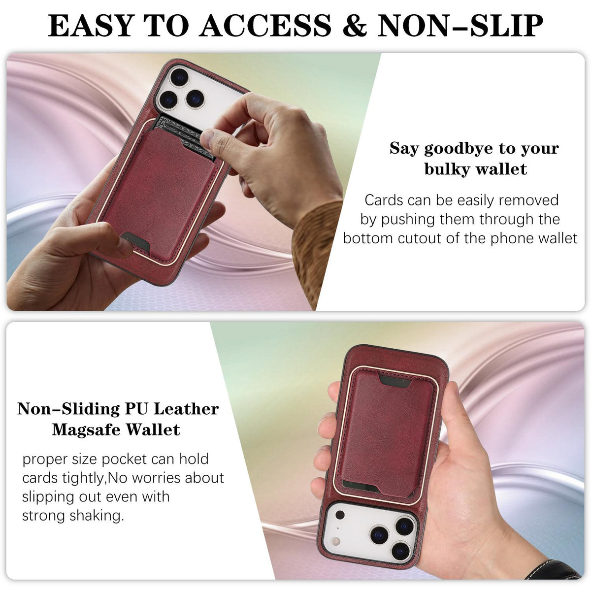 Compatible with iPhone 18 Pro Kalebol Slim MagSafe Ring Magnetic Card Bag Leather Phone Case - Red