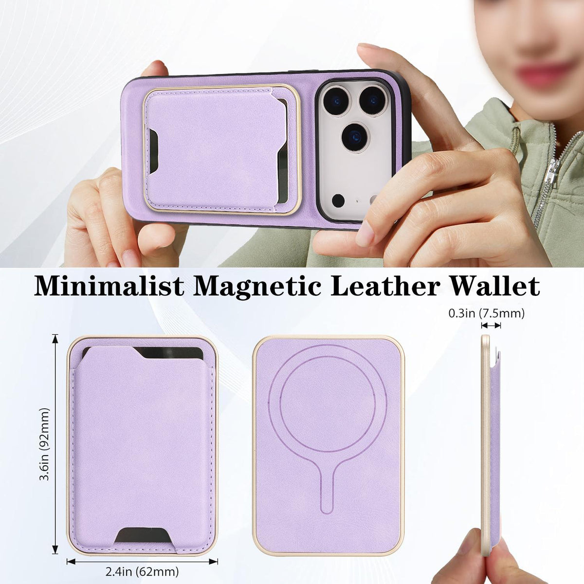 Compatible with iPhone 18 Pro Kalebol Slim MagSafe Ring Magnetic Card Bag Leather Phone Case - Purple