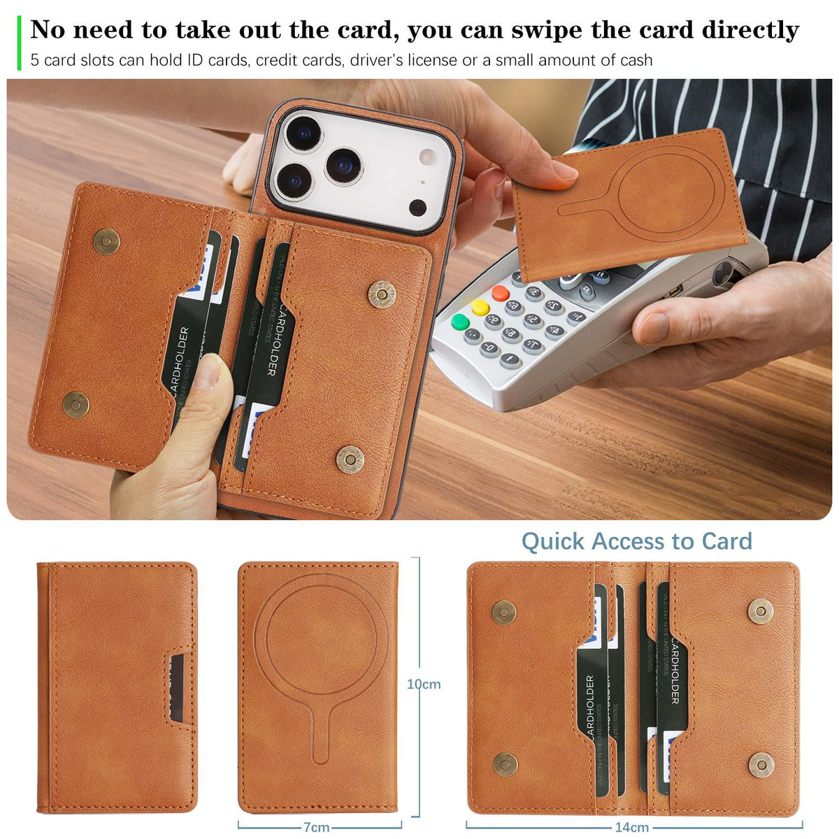 Compatible with iPhone 18 Pro Max Kalebol Strong MagSafe Magnetic Two-Fold Card Bag Leather Phone Case - Brown