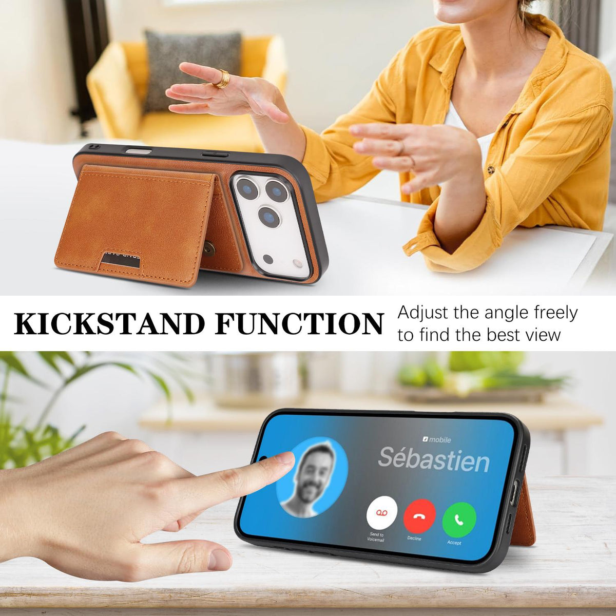 Compatible with iPhone 18 Pro Max Kalebol Strong MagSafe Magnetic Two-Fold Card Bag Leather Phone Case - Brown