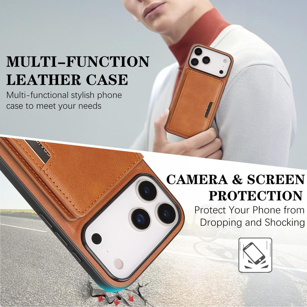 Compatible with iPhone 18 Pro Max Kalebol Strong MagSafe Magnetic Two-Fold Card Bag Leather Phone Case - Brown