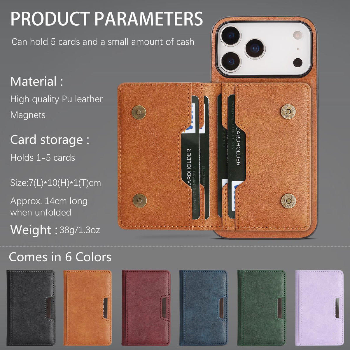 Compatible with iPhone 18 Pro Max Kalebol Strong MagSafe Magnetic Two-Fold Card Bag Leather Phone Case - Brown