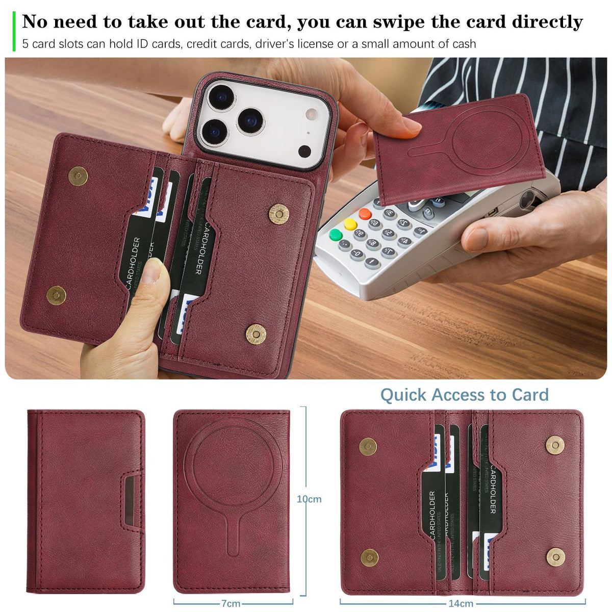 Compatible with iPhone 18 Pro Max Kalebol Strong MagSafe Magnetic Two-Fold Card Bag Leather Phone Case - Red
