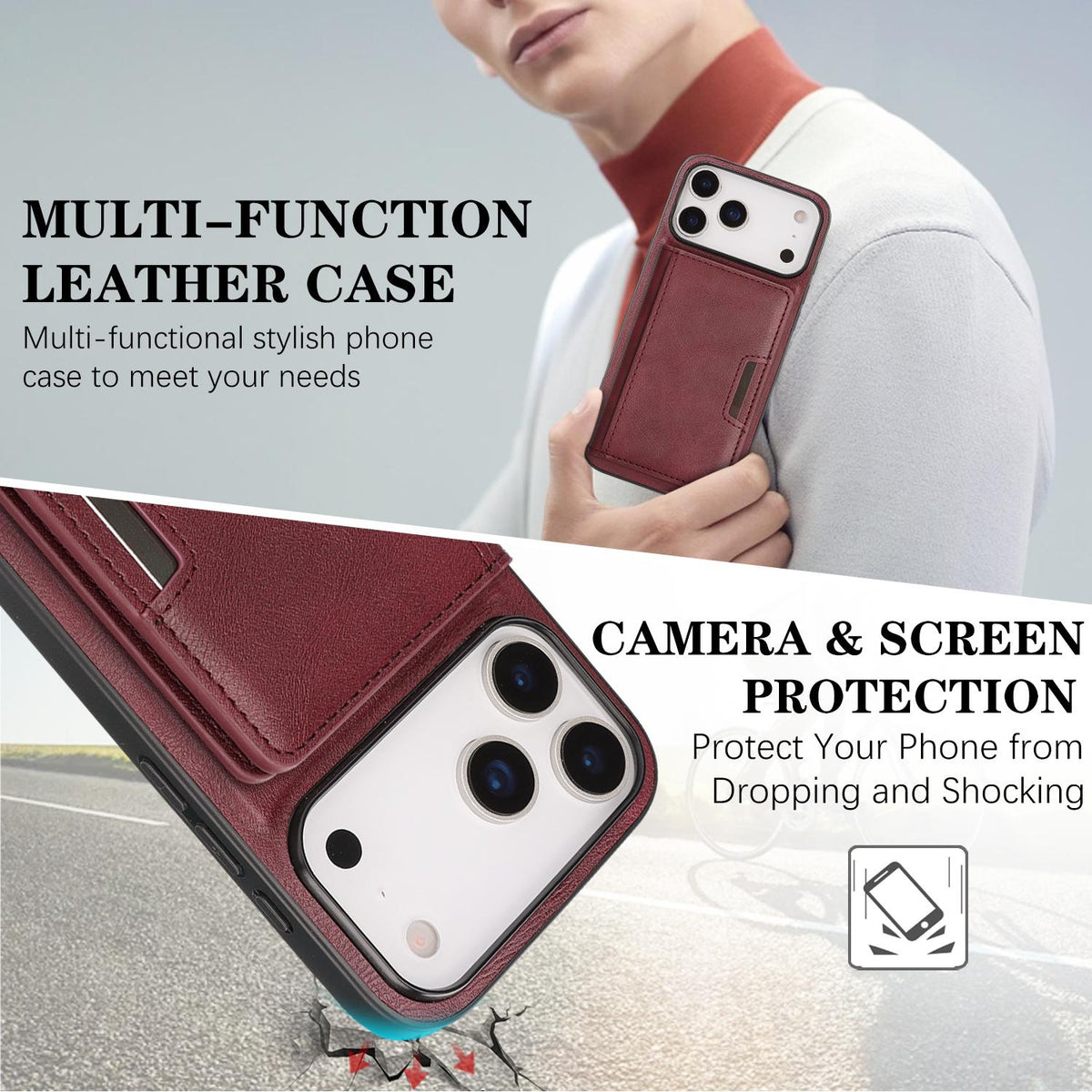 Compatible with iPhone 18 Pro Max Kalebol Strong MagSafe Magnetic Two-Fold Card Bag Leather Phone Case - Red