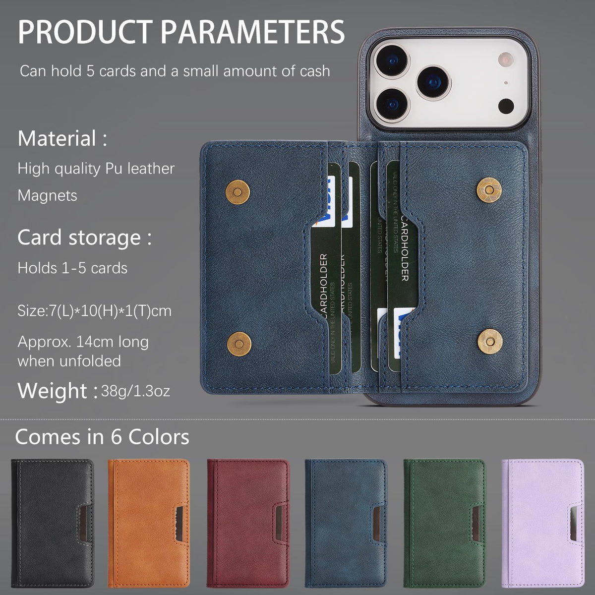 Compatible with iPhone 18 Pro Max Kalebol Strong MagSafe Magnetic Two-Fold Card Bag Leather Phone Case - Blue