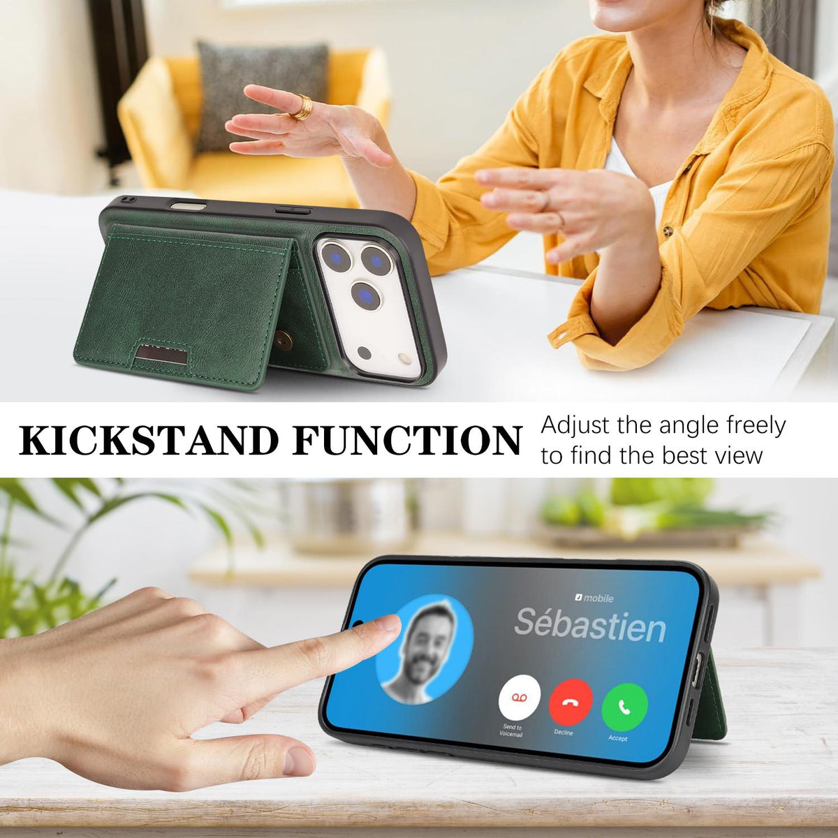 Compatible with iPhone 18 Pro Max Kalebol Strong MagSafe Magnetic Two-Fold Card Bag Leather Phone Case - Green
