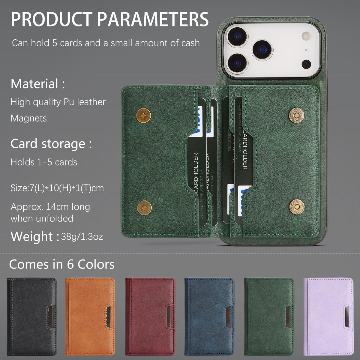 Compatible with iPhone 18 Pro Max Kalebol Strong MagSafe Magnetic Two-Fold Card Bag Leather Phone Case - Green