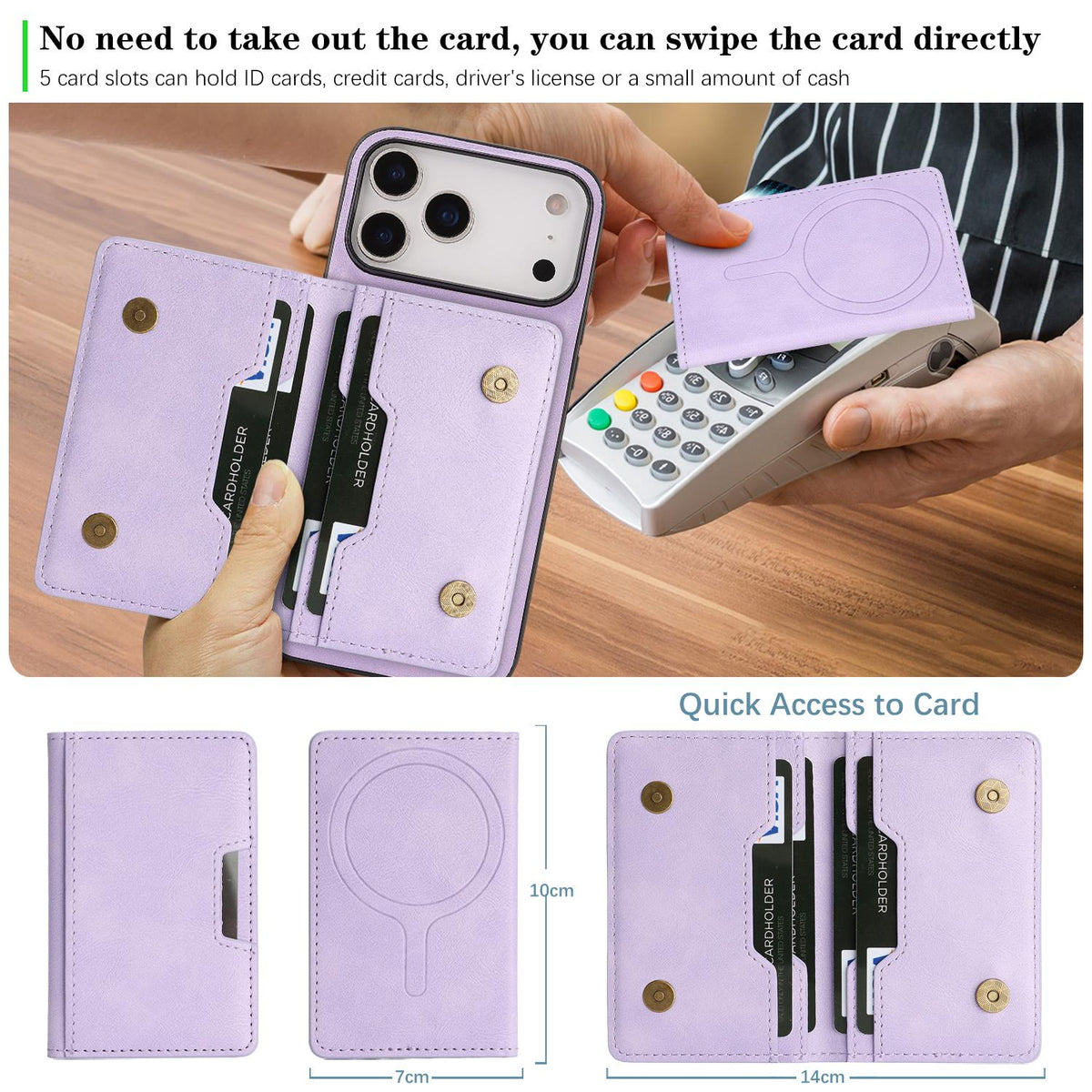 Compatible with iPhone 18 Pro Max Kalebol Strong MagSafe Magnetic Two-Fold Card Bag Leather Phone Case - Purple