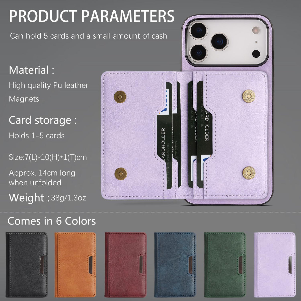 Compatible with iPhone 18 Pro Max Kalebol Strong MagSafe Magnetic Two-Fold Card Bag Leather Phone Case - Purple