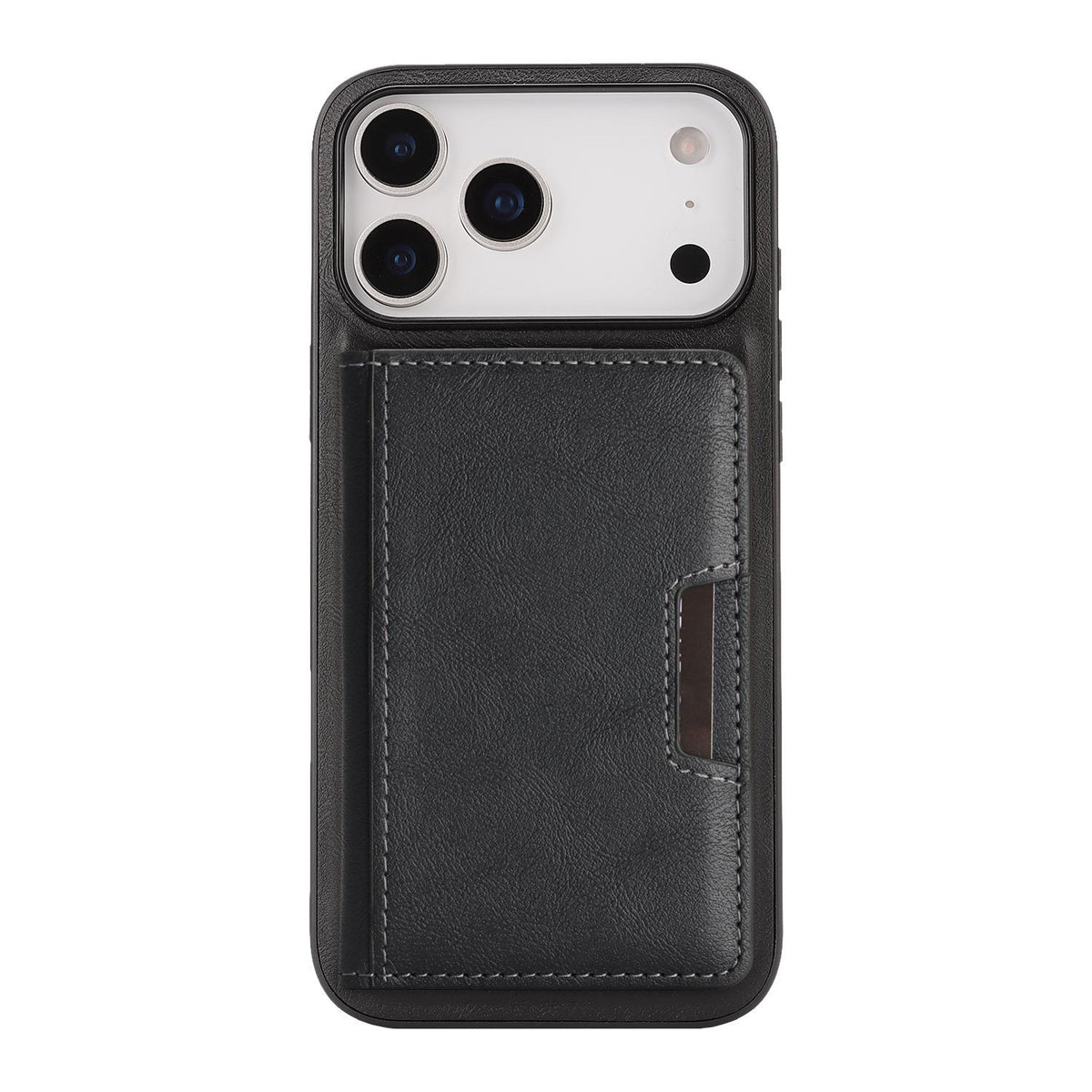 Compatible with iPhone 18 Pro Kalebol Strong MagSafe Magnetic Two-Fold Card Bag Leather Phone Case - Black