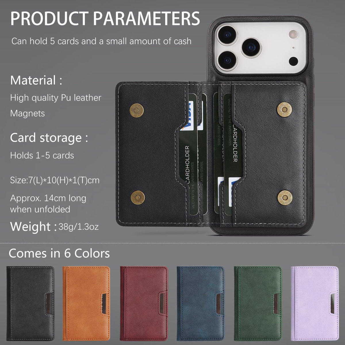 Compatible with iPhone 18 Pro Kalebol Strong MagSafe Magnetic Two-Fold Card Bag Leather Phone Case - Black