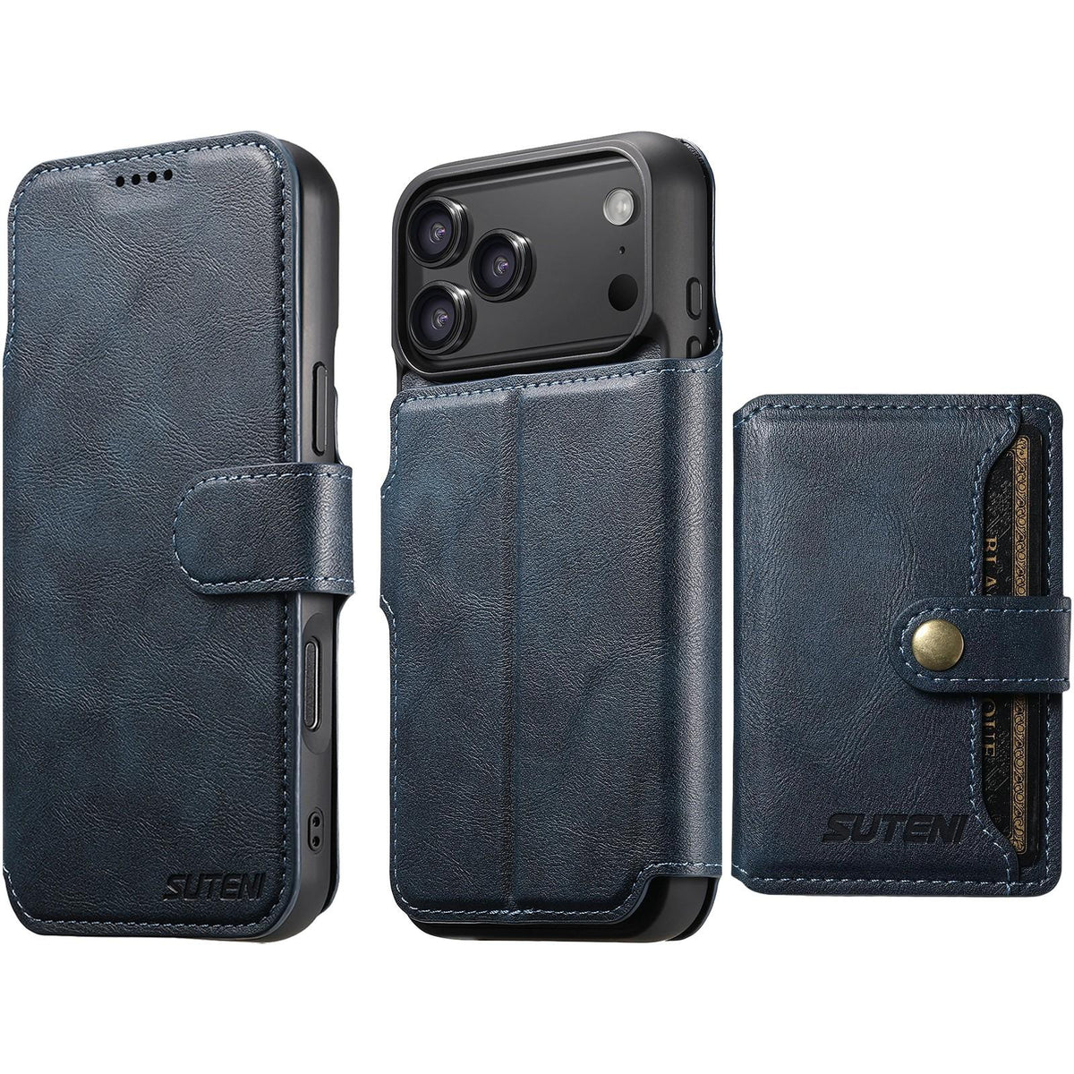 Compatible with iPhone 18 Pro Suteni Q05S1 3-in-1 Detachable Wallet MagSafe Leather Phone Case - Blue