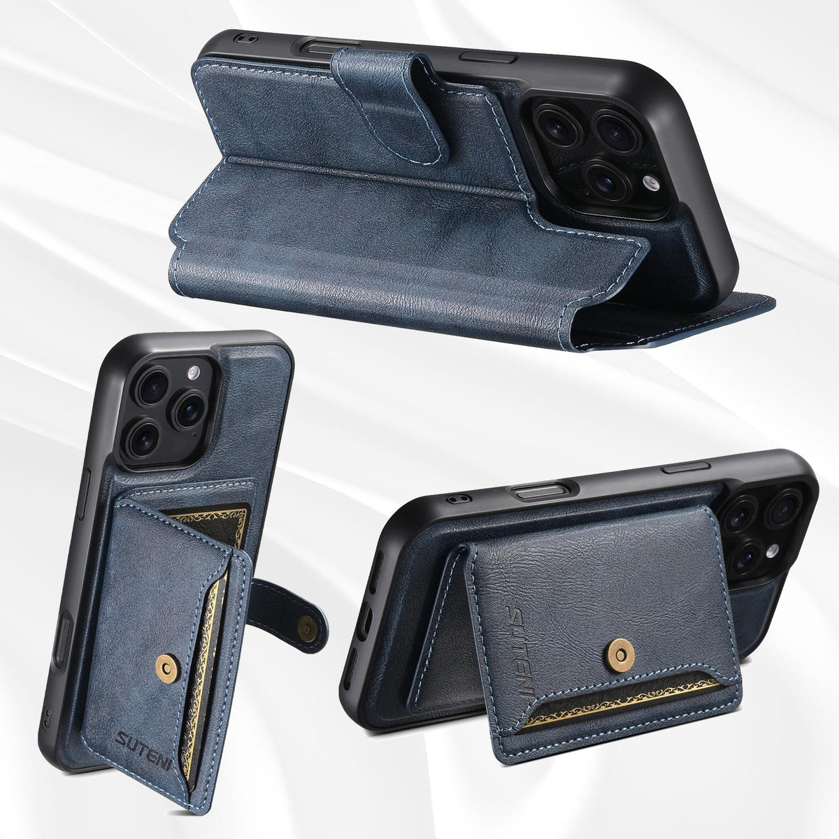 Compatible with iPhone 18 Pro Suteni Q05S1 3-in-1 Detachable Wallet MagSafe Leather Phone Case - Blue