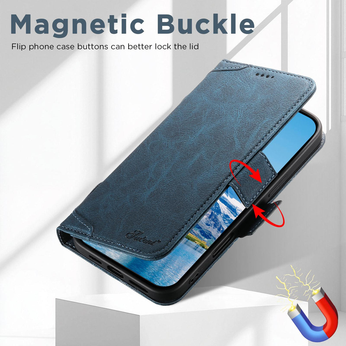 Compatible with iPhone 18 Pro SUTENI J07 Multifunctional Horizontal Flip Magsafe Leather Phone Case - Blue