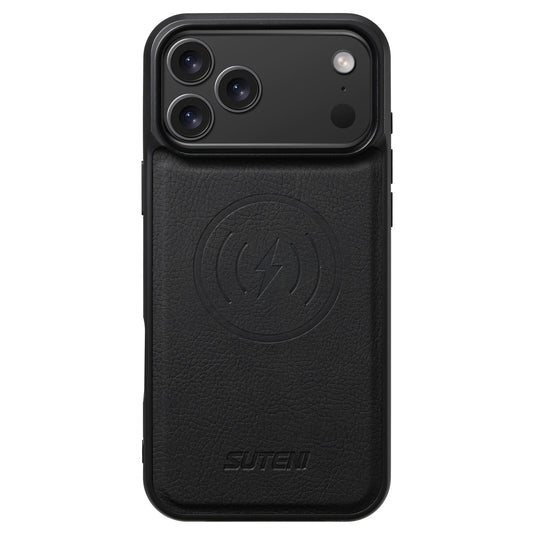 Compatible with iPhone 18 Pro Max Suteni G5 Litchi Leather Magnetic MagSafe Phone Case - Black