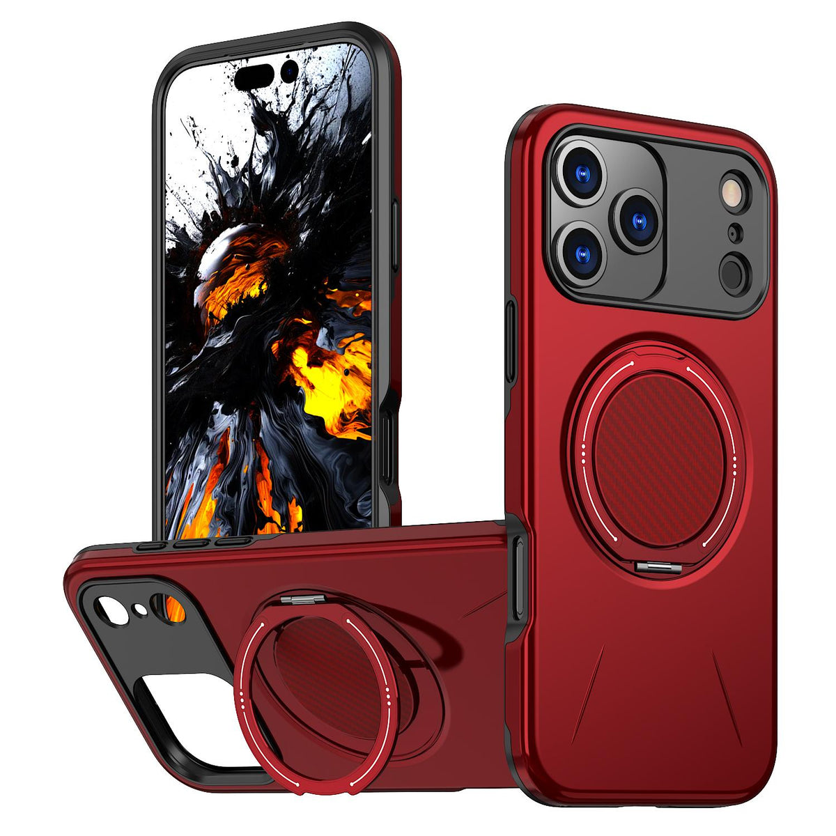Compatible with iPhone 18 Pro Max Kalebol Magnetic MagSafe Rotation Holder PC Phone Case - Red