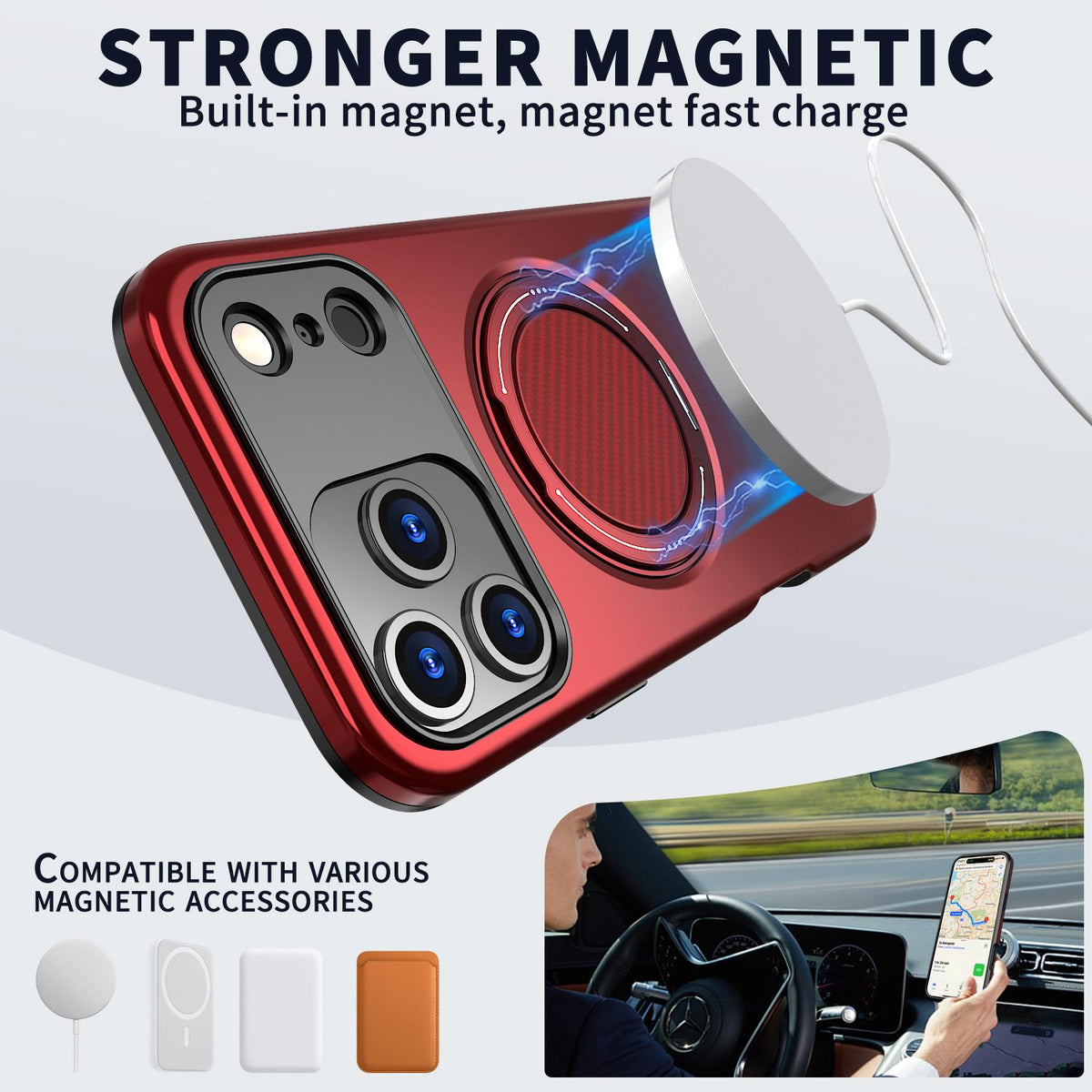 Compatible with iPhone 18 Pro Max Kalebol Magnetic MagSafe Rotation Holder PC Phone Case - Red