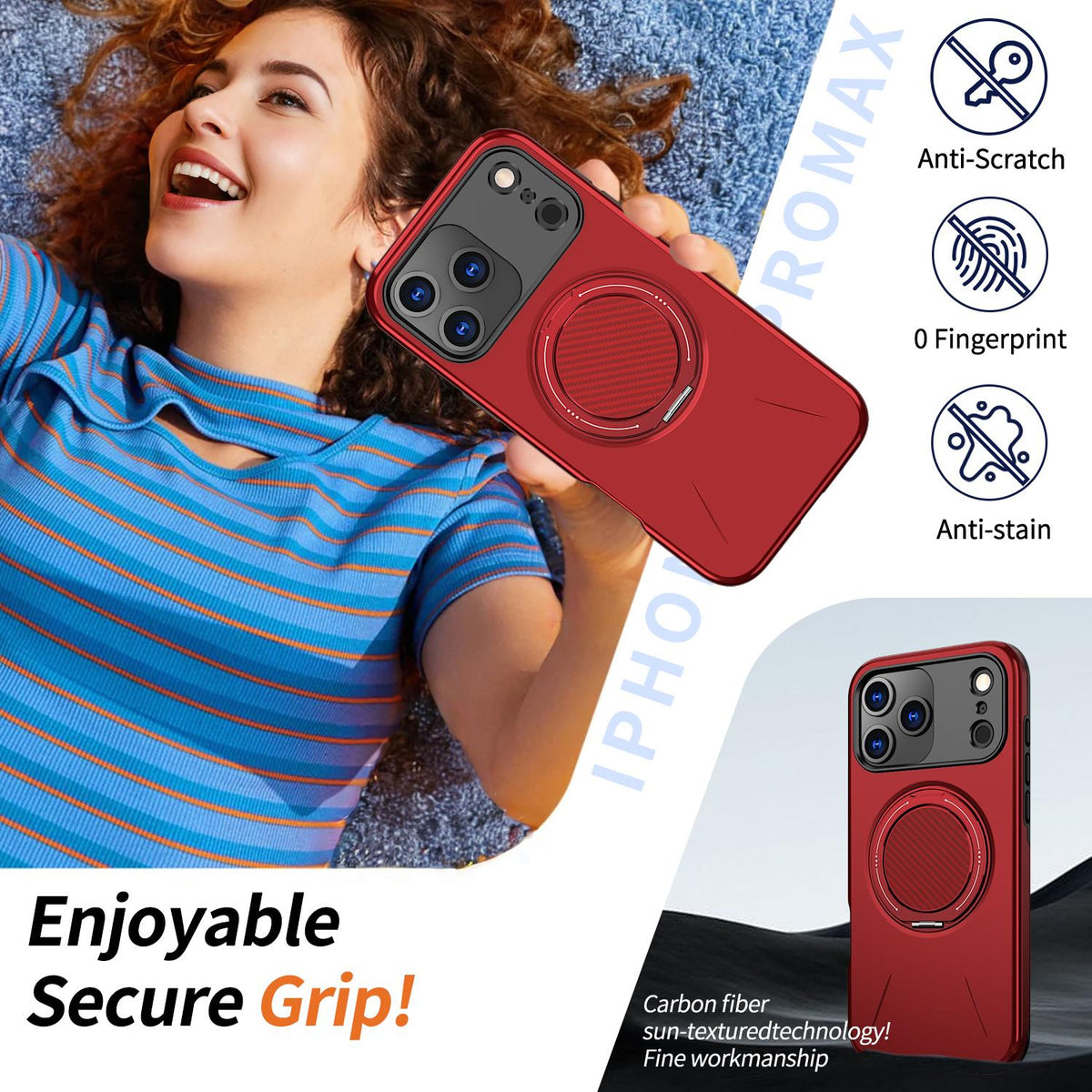 Compatible with iPhone 18 Pro Max Kalebol Magnetic MagSafe Rotation Holder PC Phone Case - Red
