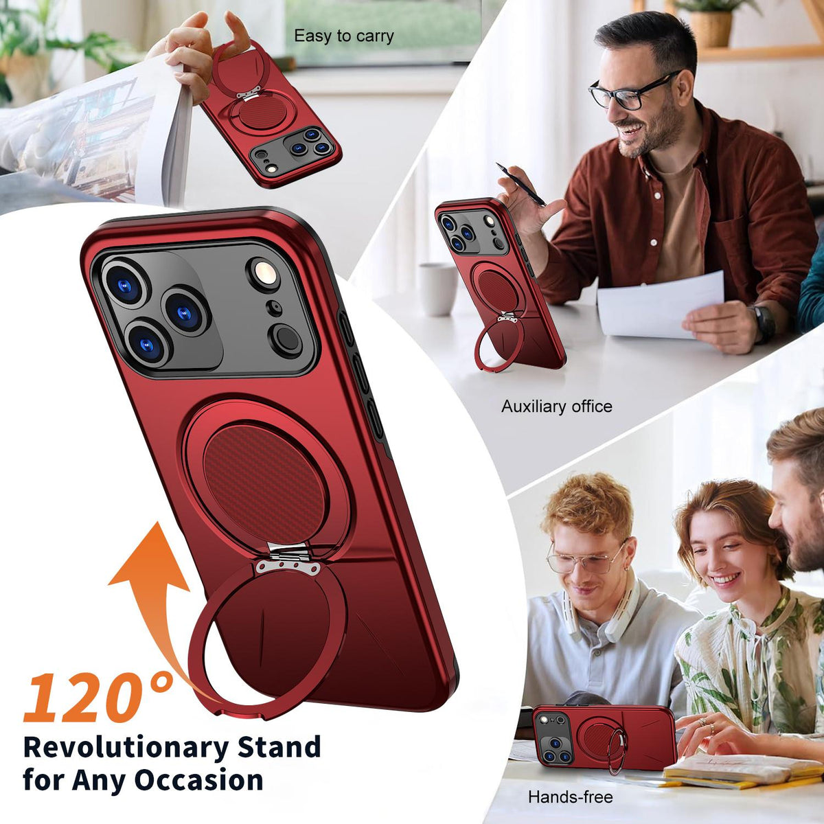 Compatible with iPhone 18 Pro Max Kalebol Magnetic MagSafe Rotation Holder PC Phone Case - Red