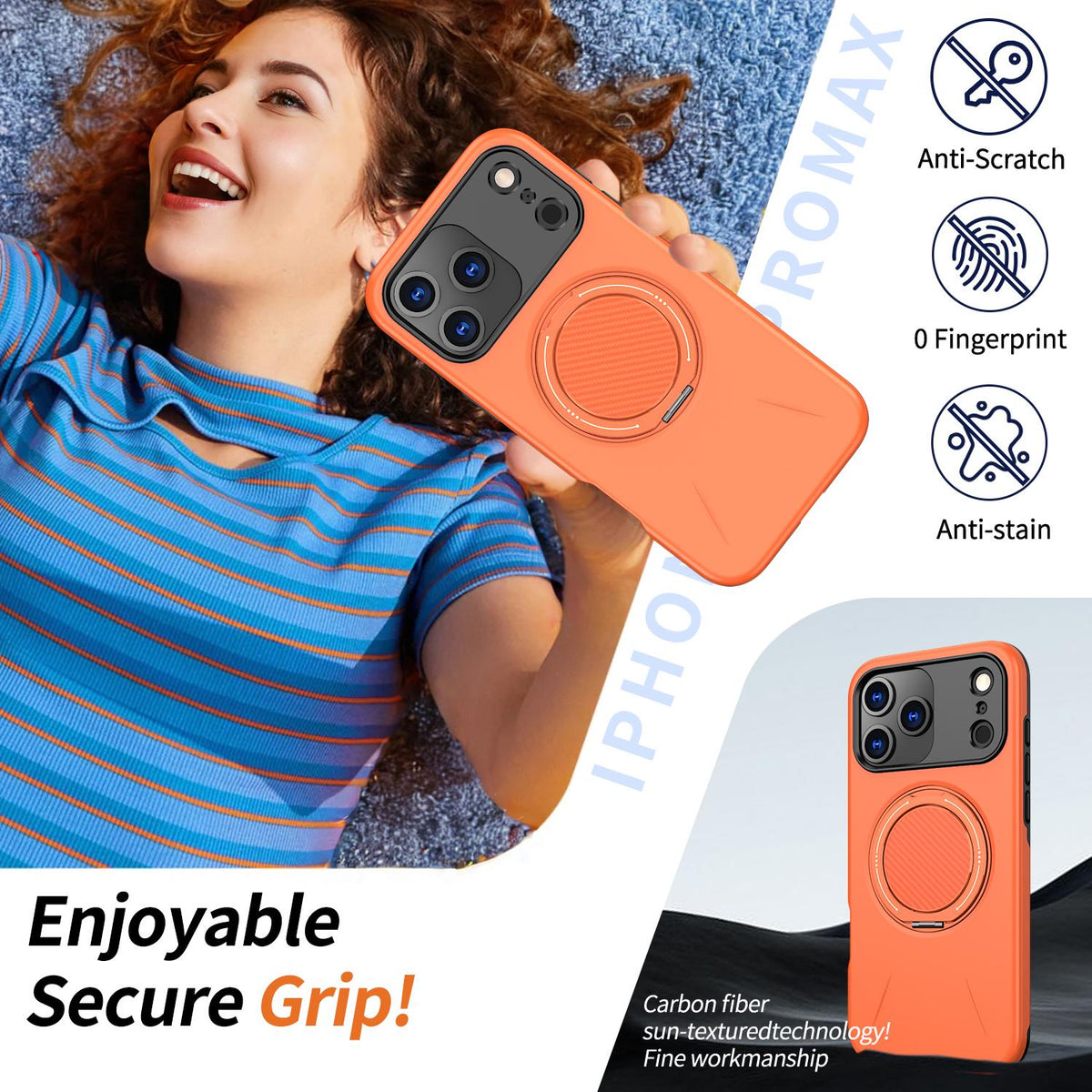 Compatible with iPhone 18 Pro Max Kalebol Magnetic MagSafe Rotation Holder PC Phone Case - Orange