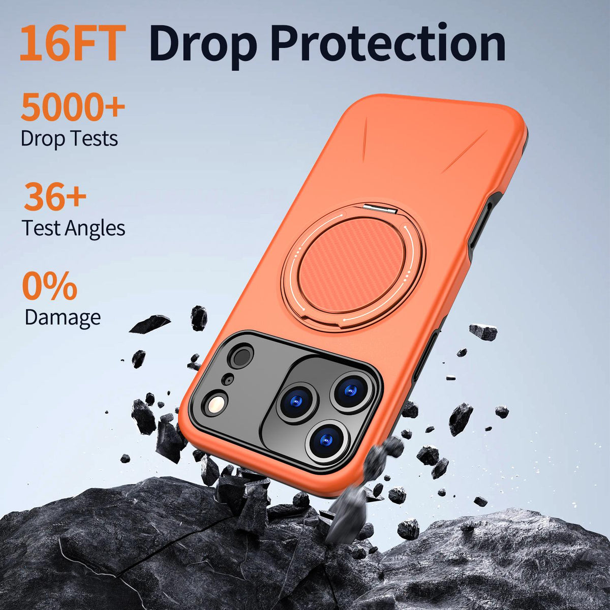 Compatible with iPhone 18 Pro Max Kalebol Magnetic MagSafe Rotation Holder PC Phone Case - Orange