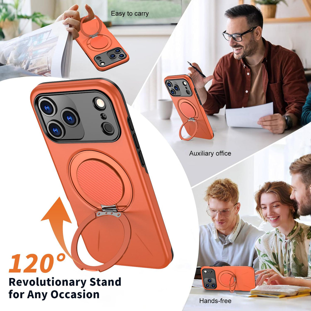 Compatible with iPhone 18 Pro Max Kalebol Magnetic MagSafe Rotation Holder PC Phone Case - Orange