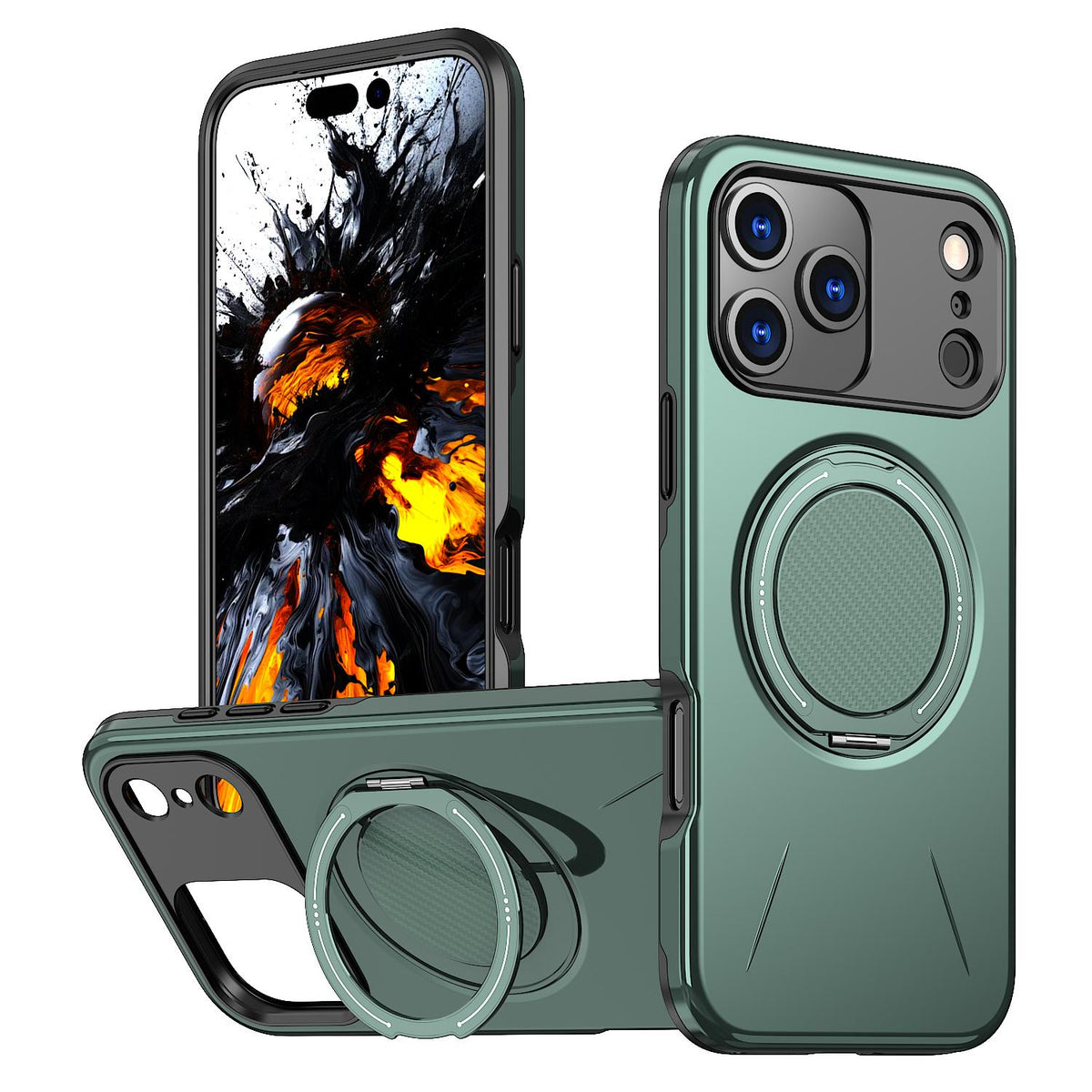 Compatible with iPhone 18 Pro Max Kalebol Magnetic MagSafe Rotation Holder PC Phone Case - Grey Green