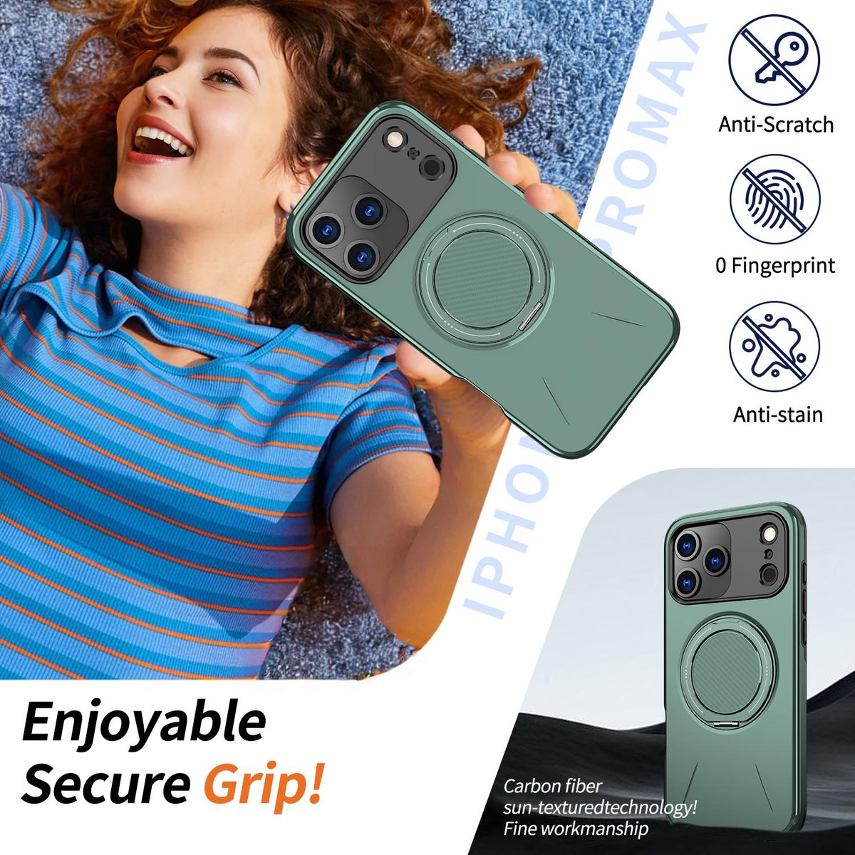 Compatible with iPhone 18 Pro Max Kalebol Magnetic MagSafe Rotation Holder PC Phone Case - Grey Green