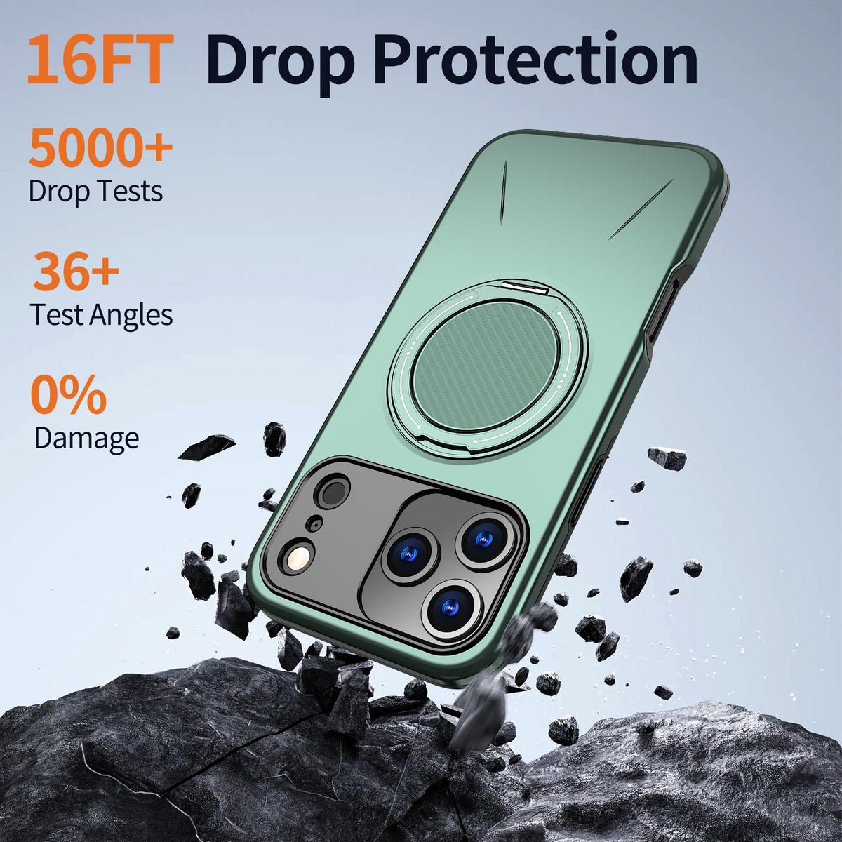 Compatible with iPhone 18 Pro Max Kalebol Magnetic MagSafe Rotation Holder PC Phone Case - Grey Green