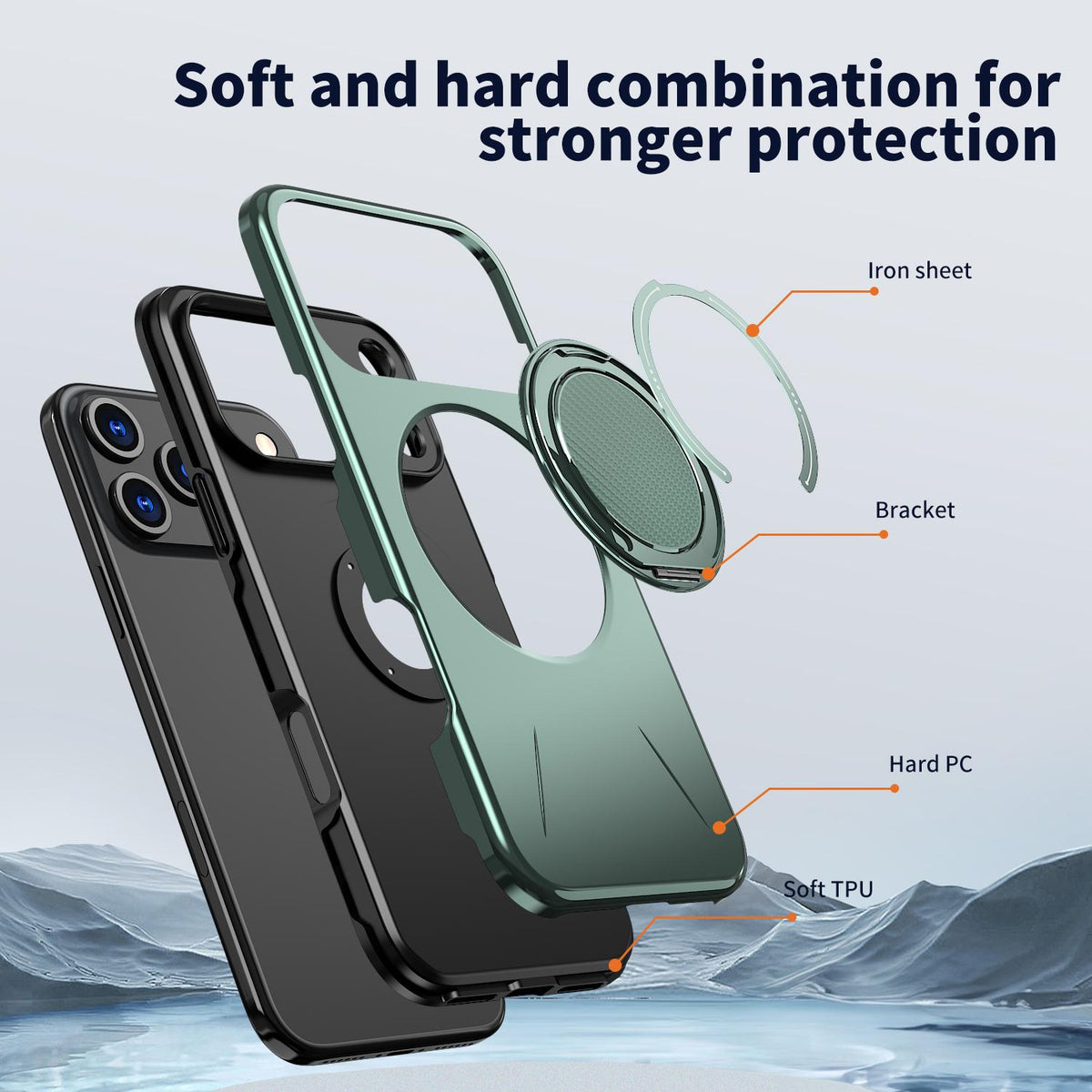 Compatible with iPhone 18 Pro Max Kalebol Magnetic MagSafe Rotation Holder PC Phone Case - Grey Green