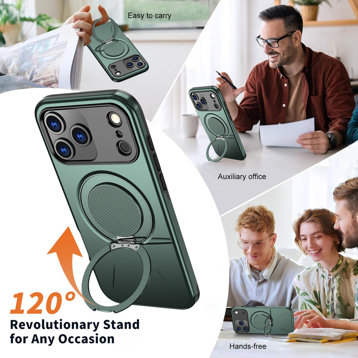 Compatible with iPhone 18 Pro Max Kalebol Magnetic MagSafe Rotation Holder PC Phone Case - Grey Green