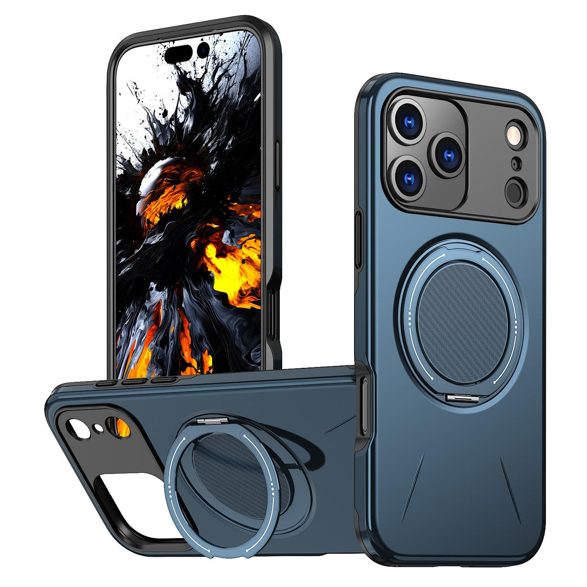 Compatible with iPhone 18 Pro Max Kalebol Magnetic MagSafe Rotation Holder PC Phone Case - Blue