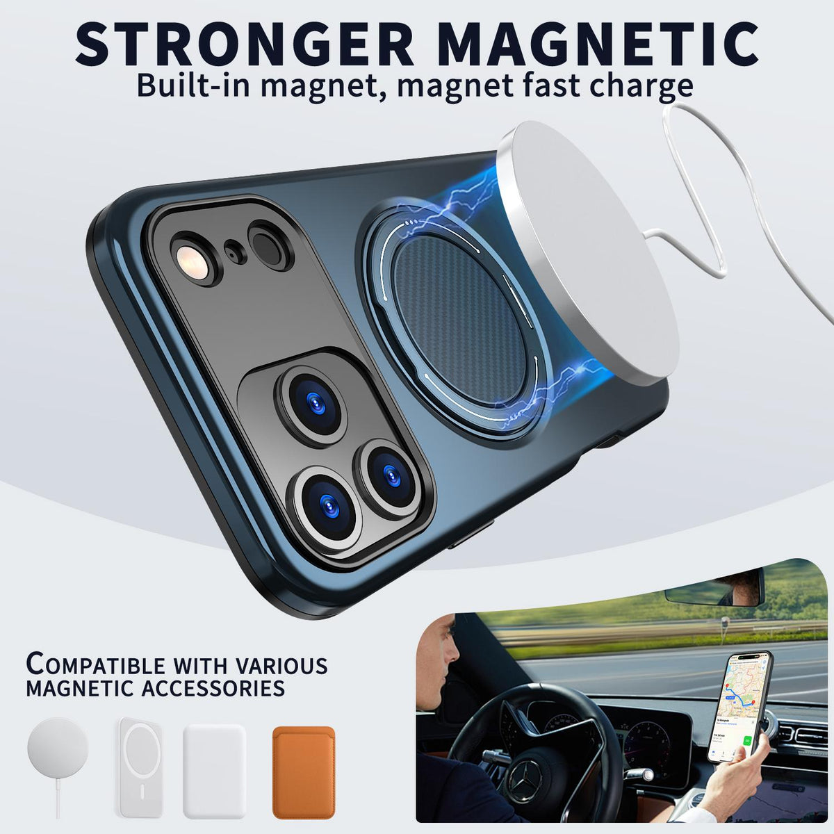 Compatible with iPhone 18 Pro Max Kalebol Magnetic MagSafe Rotation Holder PC Phone Case - Blue