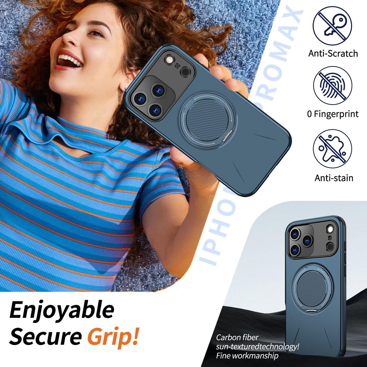 Compatible with iPhone 18 Pro Max Kalebol Magnetic MagSafe Rotation Holder PC Phone Case - Blue