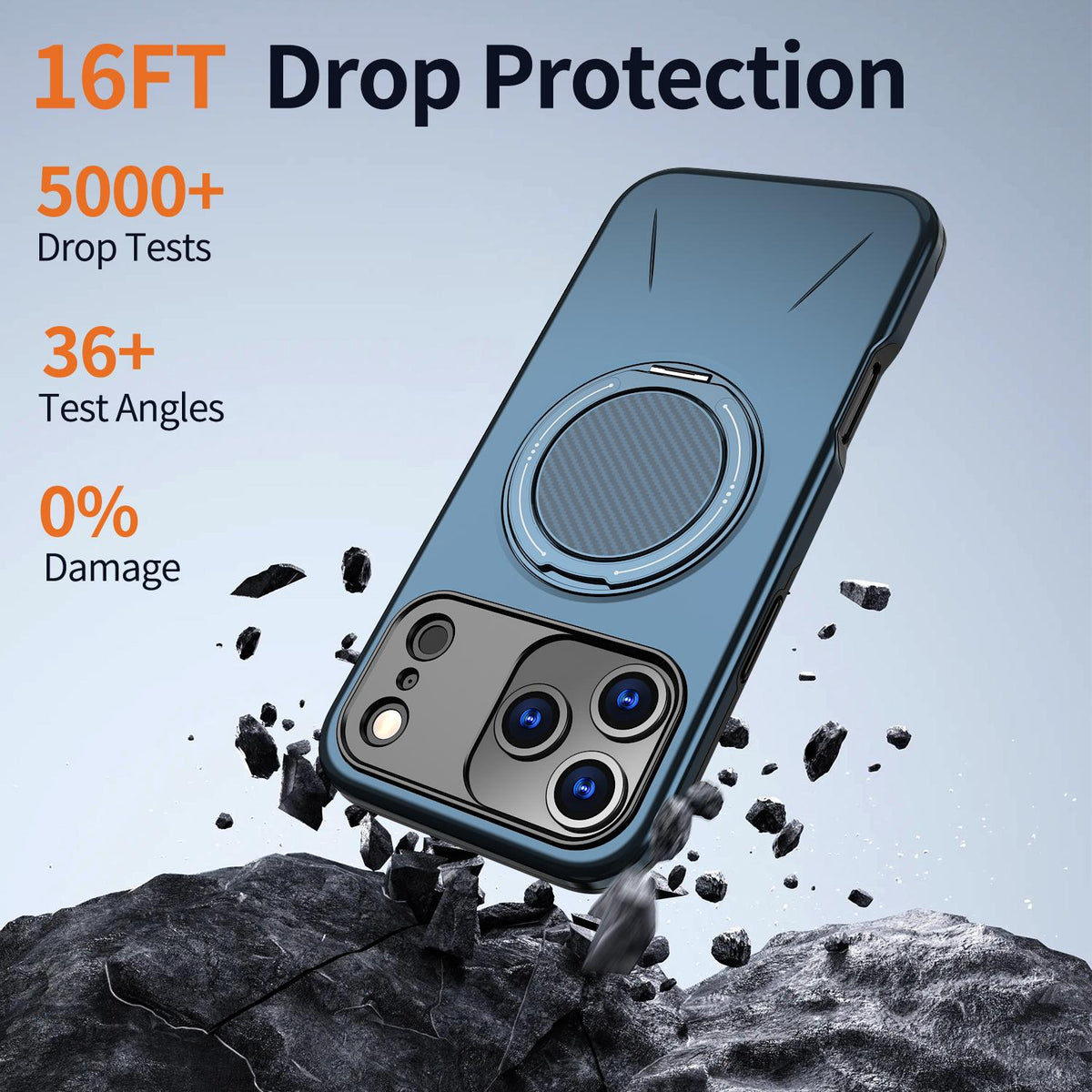 Compatible with iPhone 18 Pro Max Kalebol Magnetic MagSafe Rotation Holder PC Phone Case - Blue