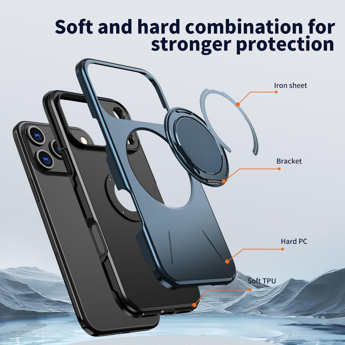 Compatible with iPhone 18 Pro Max Kalebol Magnetic MagSafe Rotation Holder PC Phone Case - Blue