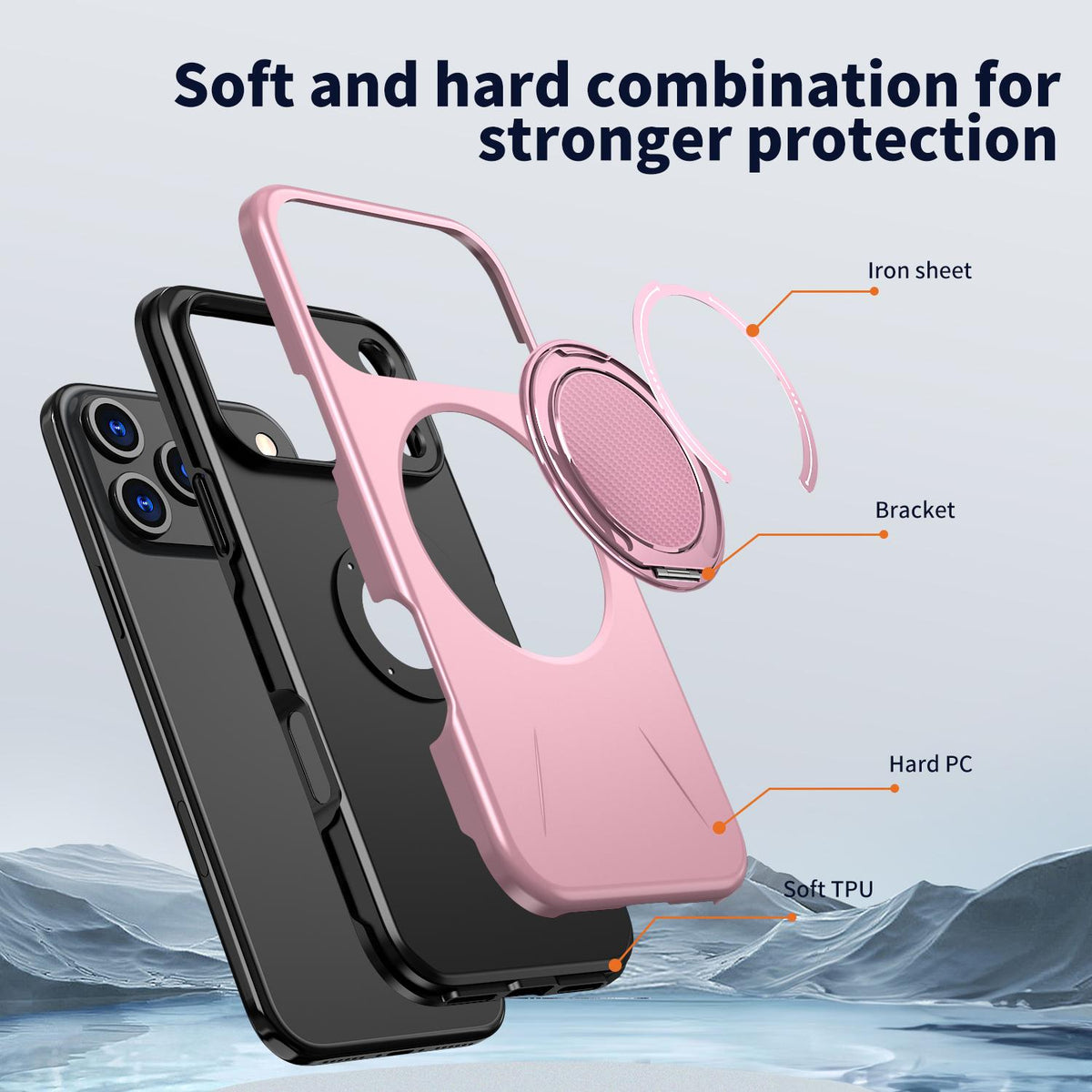 Compatible with iPhone 18 Pro Max Kalebol Magnetic MagSafe Rotation Holder PC Phone Case - Pink