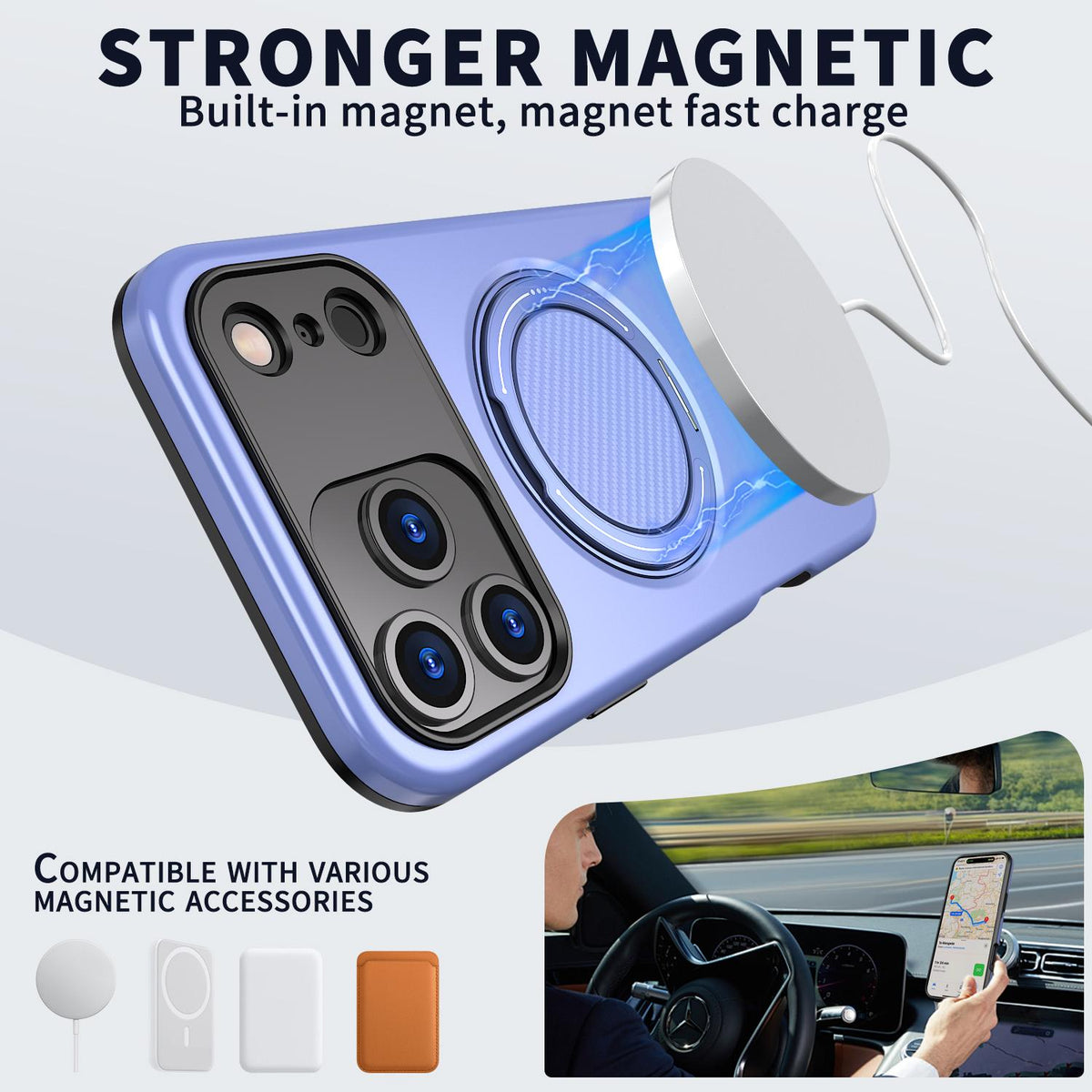Compatible with iPhone 18 Pro Max Kalebol Magnetic MagSafe Rotation Holder PC Phone Case - Lilac