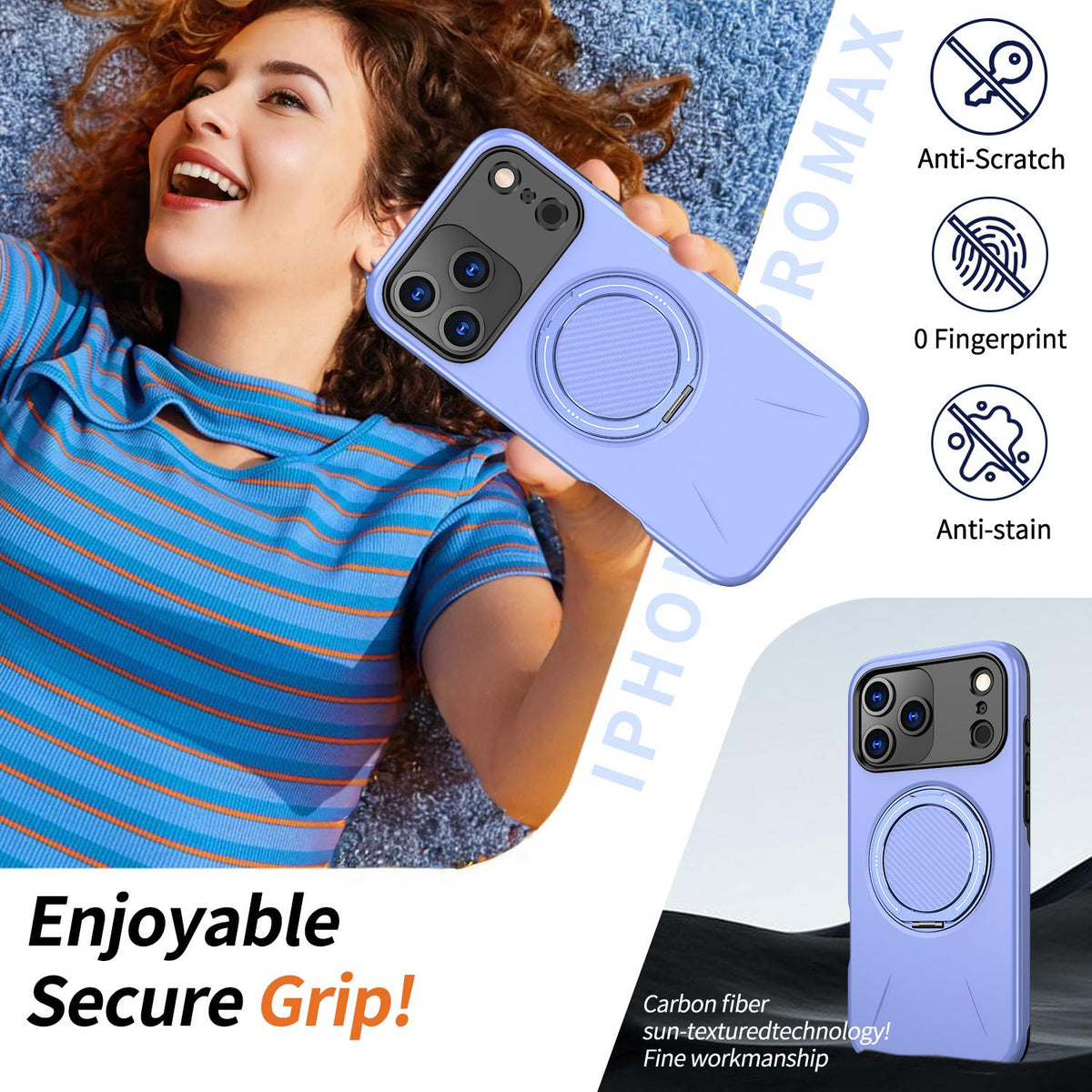 Compatible with iPhone 18 Pro Max Kalebol Magnetic MagSafe Rotation Holder PC Phone Case - Lilac
