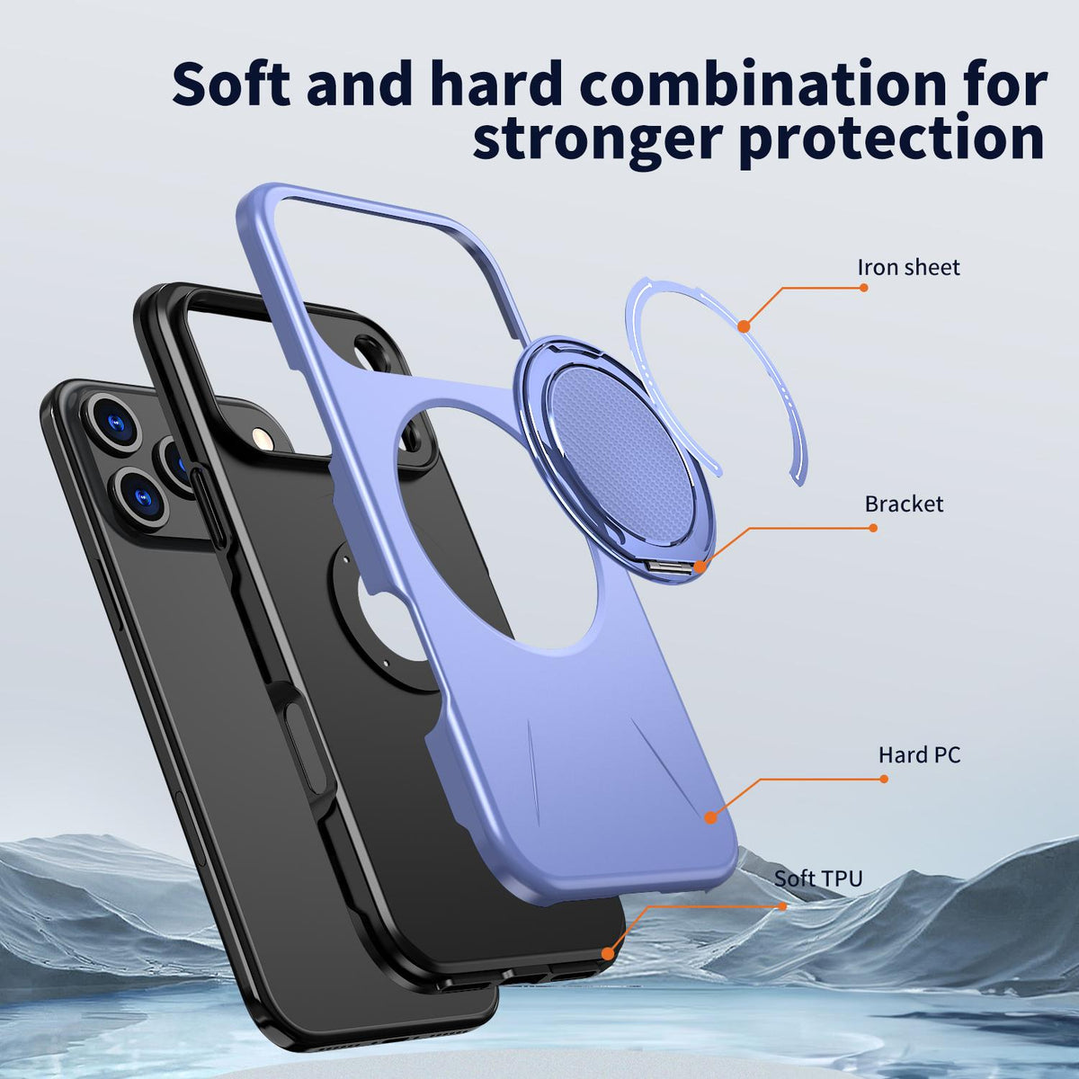 Compatible with iPhone 18 Pro Max Kalebol Magnetic MagSafe Rotation Holder PC Phone Case - Lilac