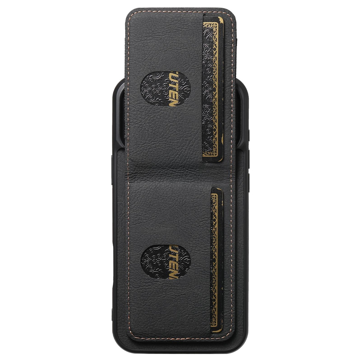 Compatible with iPhone 18 Pro Suteni H03 Litchi Leather Card Bag Stand Back Phone Case - Black