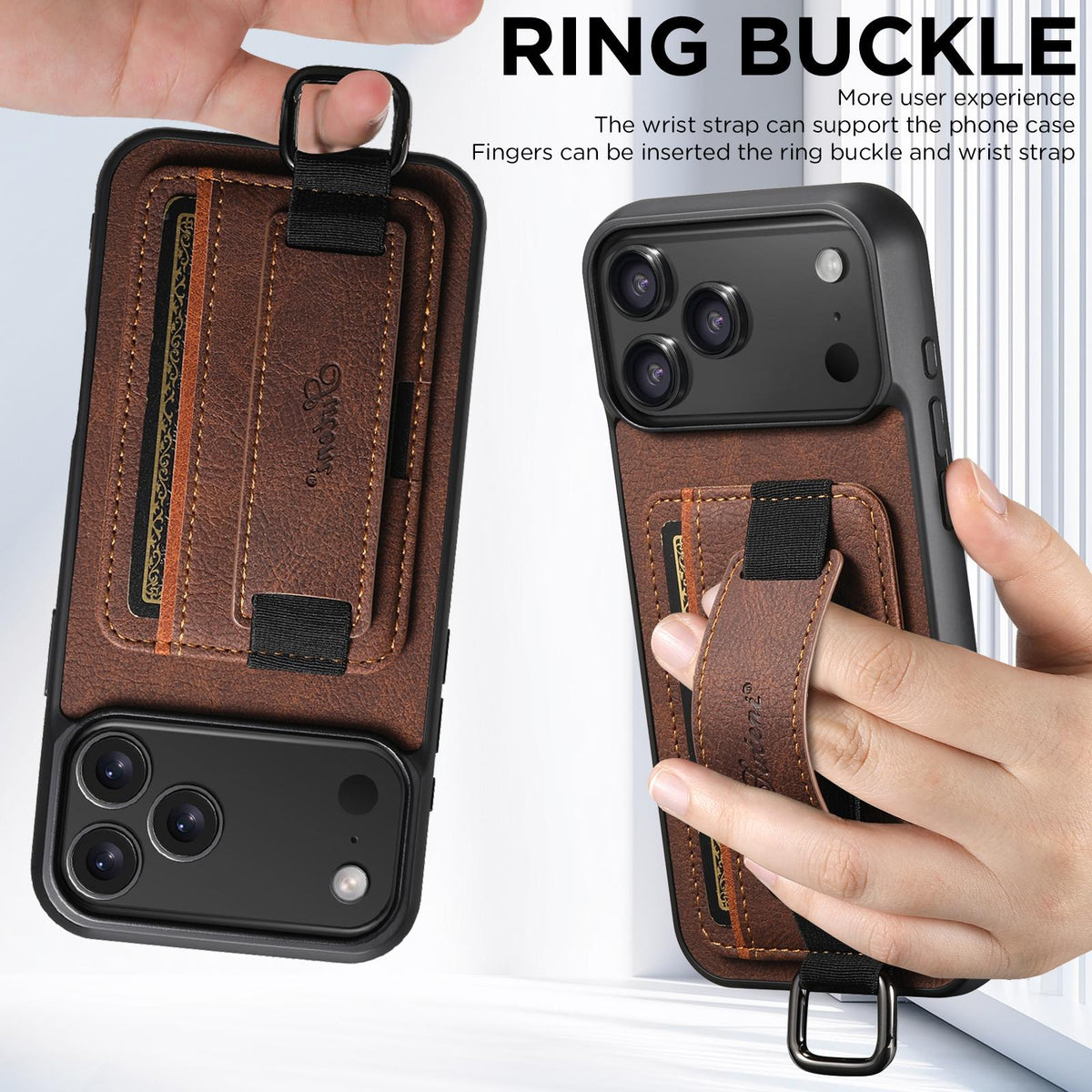 Compatible with iPhone 18 Pro Max Suteni H13 Litchi Leather Wrist Strap Wallet Back Phone Case - Brown