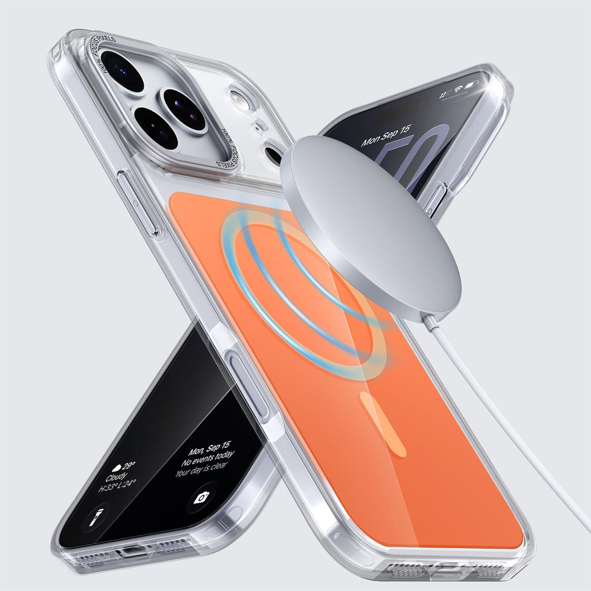 Compatible with iPhone 18 Pro Max Kalebol Transparent Magnetic MagSafe Skin Feel Phone Case - Orange