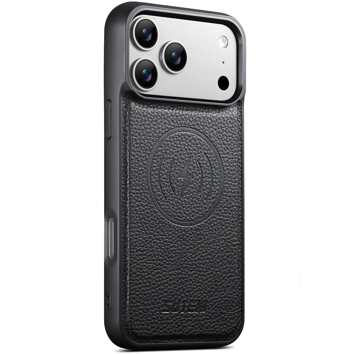 Compatible with iPhone 18 Pro Suteni G5 Large Litchi Texture Vegan Leather Magnetic Back Phone Case - Black