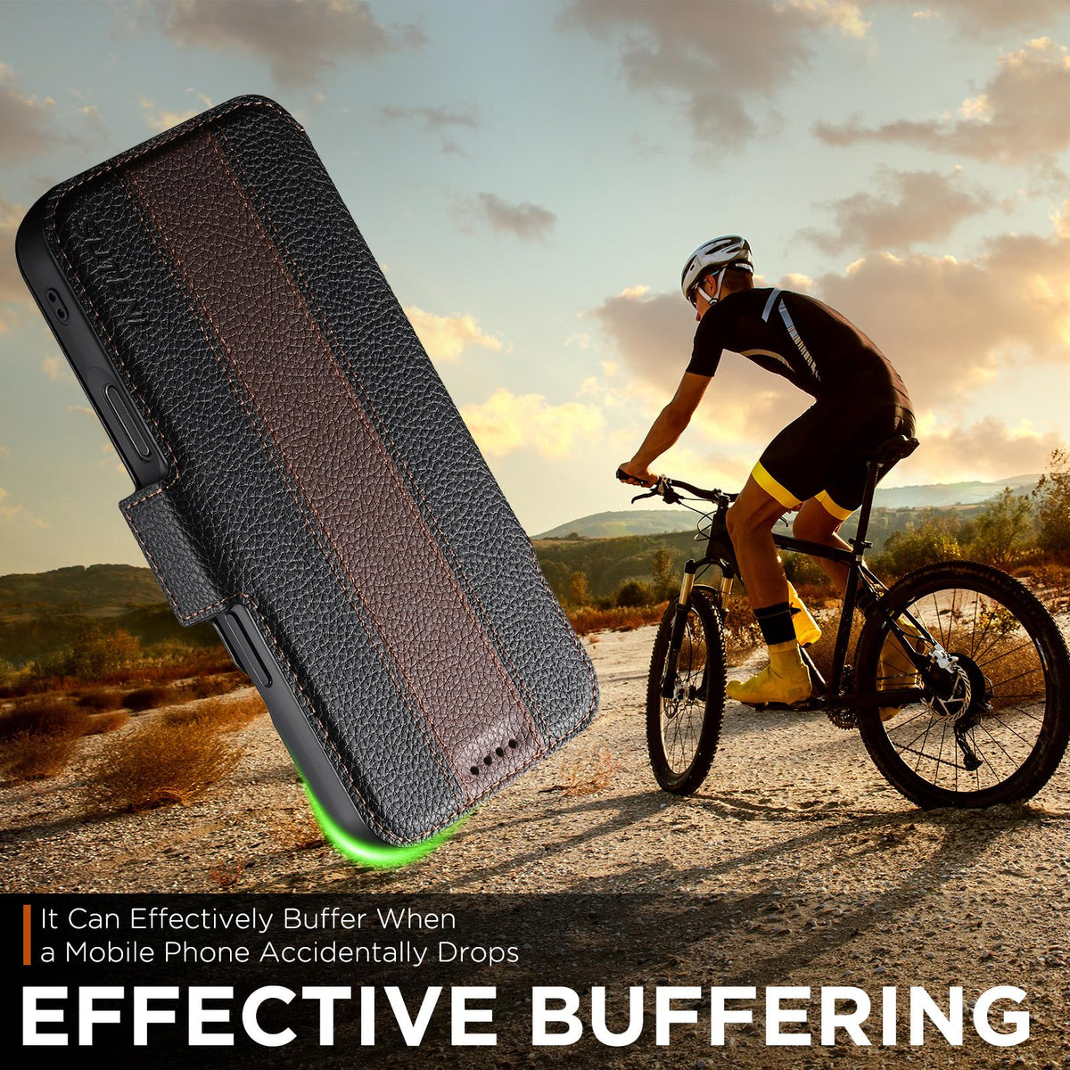Compatible with iPhone 18 Pro Max Suteni Q08 2-in-1 Multi-function Magnetic Wallet Big Litchi Vegan Leather Phone Case - Brown