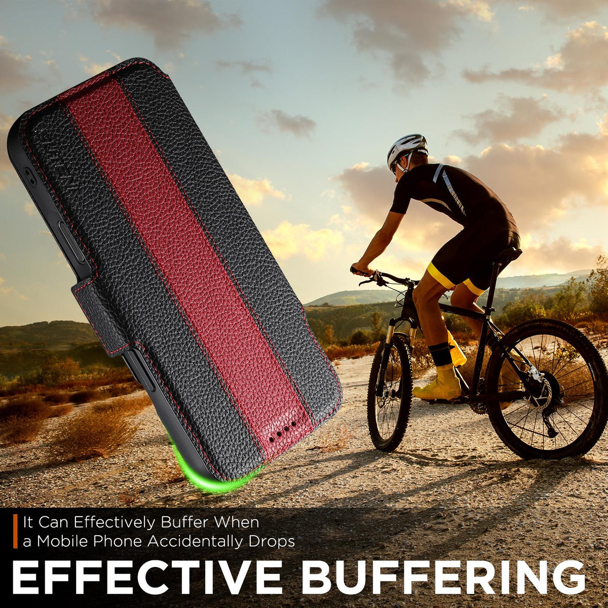 Compatible with iPhone 18 Pro Max Suteni Q08 2-in-1 Multi-function Magnetic Wallet Big Litchi Vegan Leather Phone Case - Red